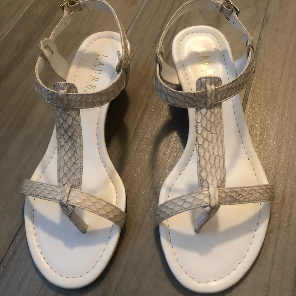 New Leather White Sandals/Wedges, Ralf Lauren